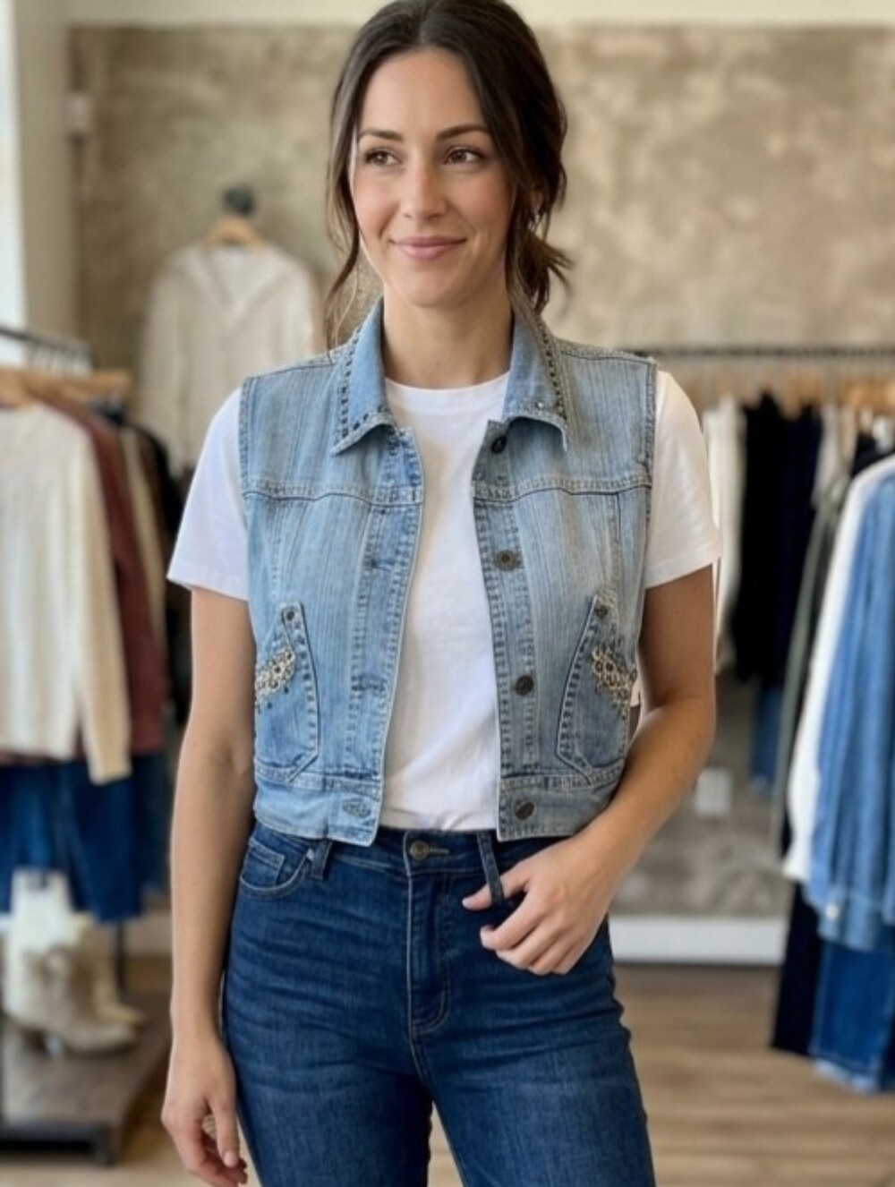 Denim Embellished Vest Vintage